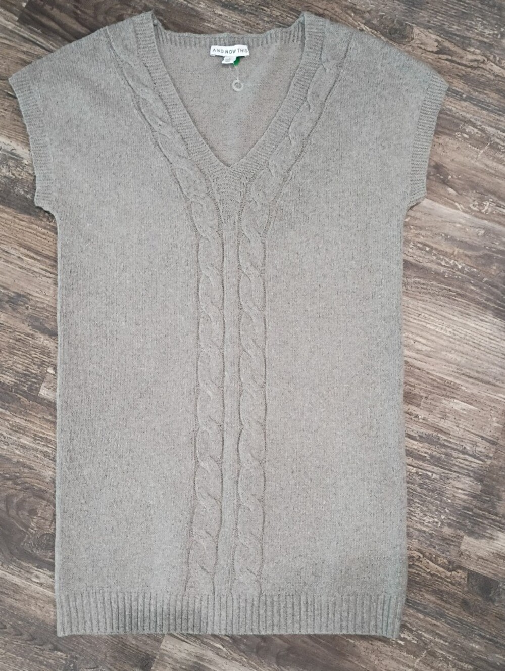 V-Neck Cable Knit Mini Dress in Gray Women's Small New